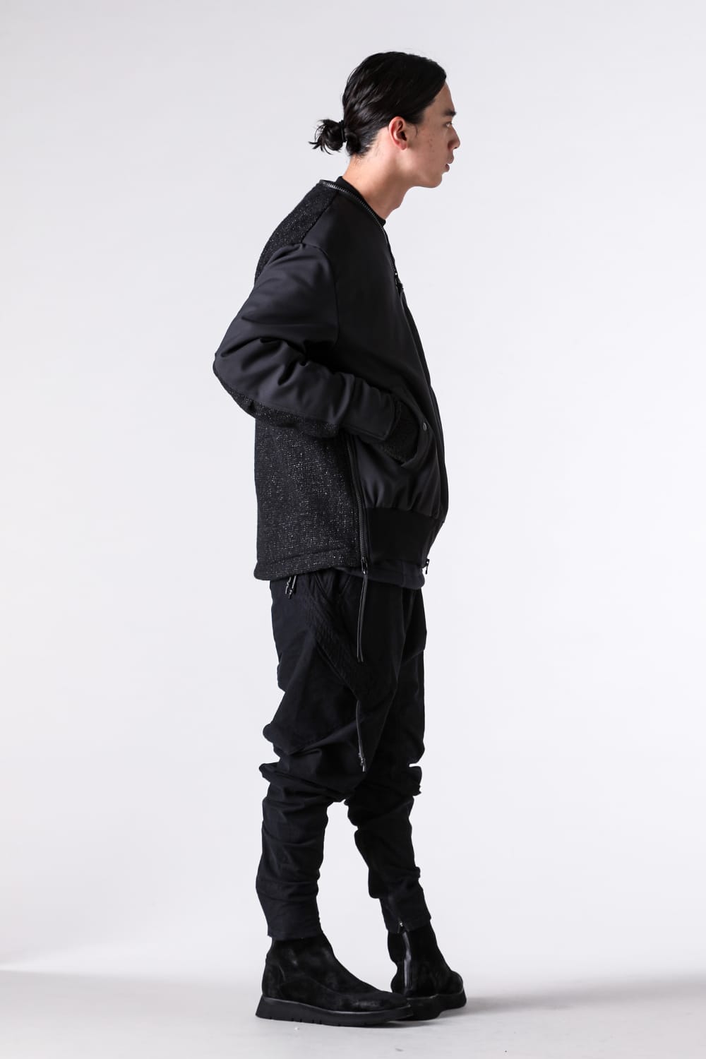 Blouson - 25-26AW - RIPVANWINKLE | Airy, Thick Texture Created by “Strong Fulling.” A Mixed-Material Combination MA-1 - Combination Solid MA-1 （Black） / RB-737 10-002