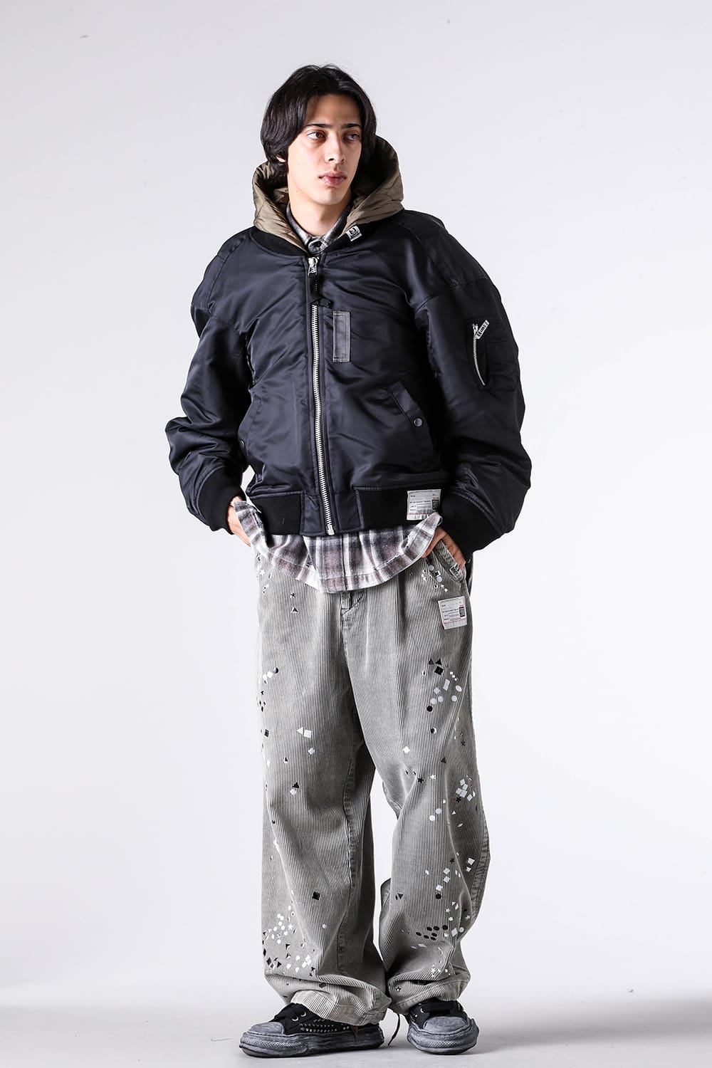 Blouson - 25-26AW - Maison MIHARA YASUHIRO | A Playful Layered Concept. Flight Jacket with Integrated Quilted Hood - Hooded Bomber Jacket （Black） / A15BL062 5-001