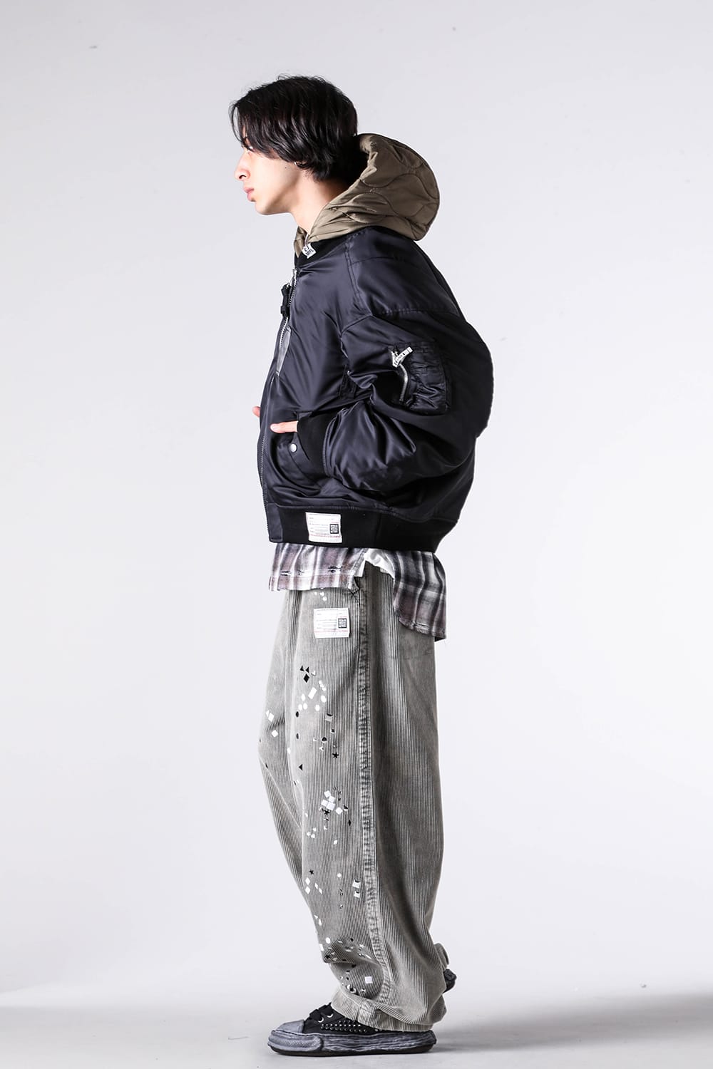 Blouson - 25-26AW - Maison MIHARA YASUHIRO | A Playful Layered Concept. Flight Jacket with Integrated Quilted Hood - Hooded Bomber Jacket （Black） / A15BL062 5-002