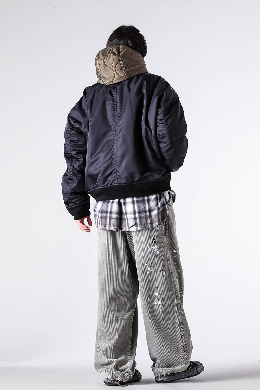 Blouson - 25-26AW - Maison MIHARA YASUHIRO | A Playful Layered Concept. Flight Jacket with Integrated Quilted Hood - Hooded Bomber Jacket （Black） / A15BL062 5-003