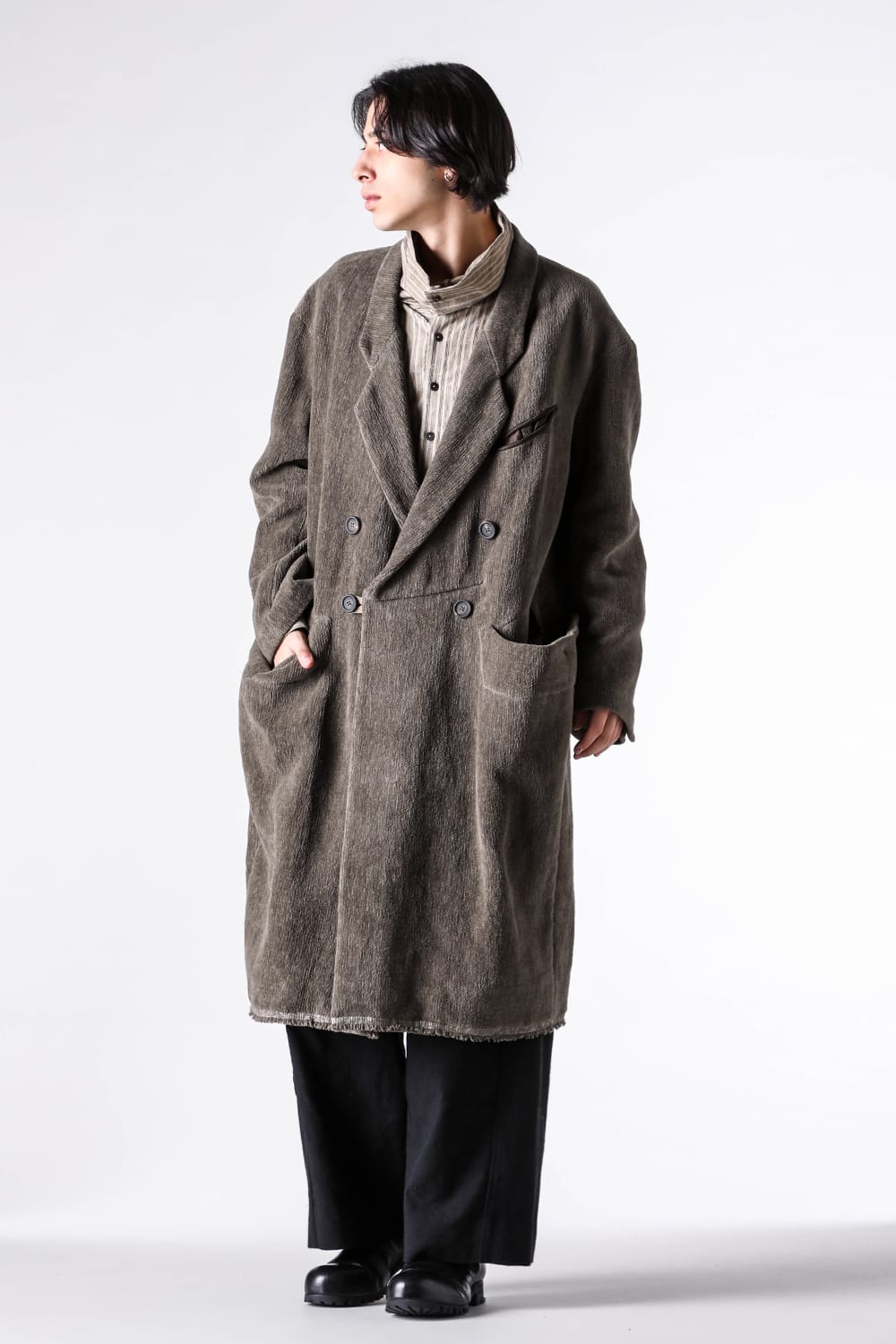 コート特集 - 25-26AW - インポートアルチザンブランド - ZIGGY CHEN | Chenille Cloth Double-Breasted Long Coat （Grey） / 0M2531106 1-004