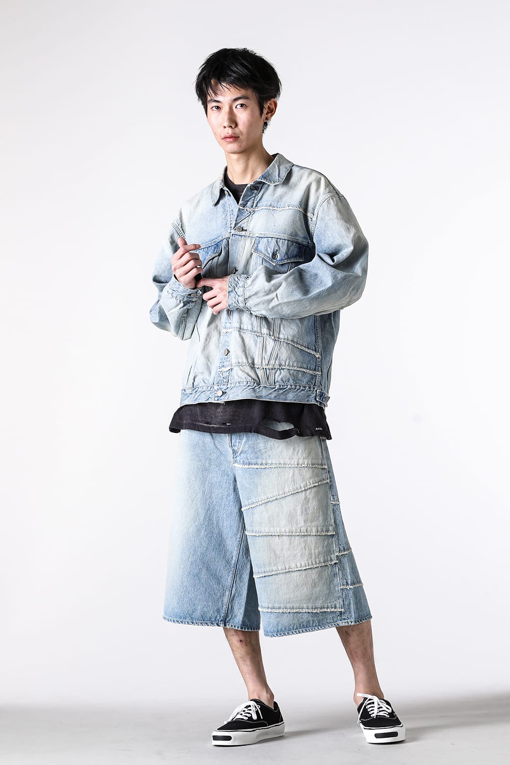 デニムパンツ - 25-26AW  - KAMIYA - Switching Denim Wide Bermuda Pants FULL COUNT x KAMIYA （INDIGO） / G14FC102 2-001