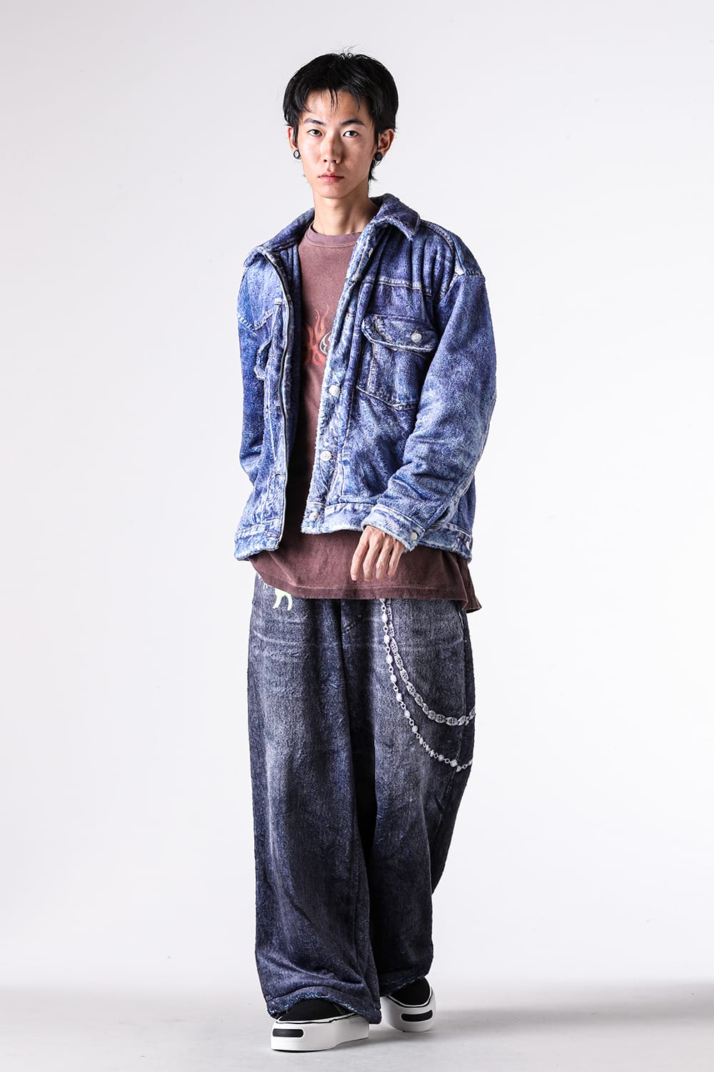 パンツ - TALKING ABOUT THE ABSTRACTION - Fleece Denim Print Wide Pants / 2526AW-PT-005 14-003