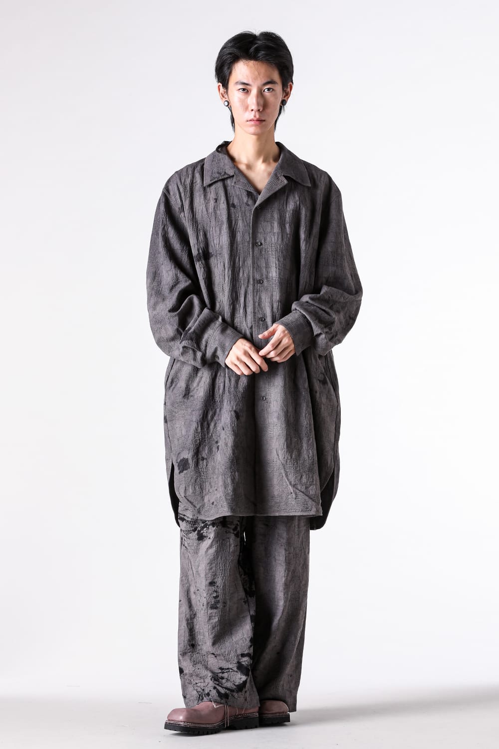 パンツ  - CHIAHUNG SU - Hand Woven & Wide Pleated Trouser （Uneven Dark Grey） / AW25-MP31-TOD 2-001