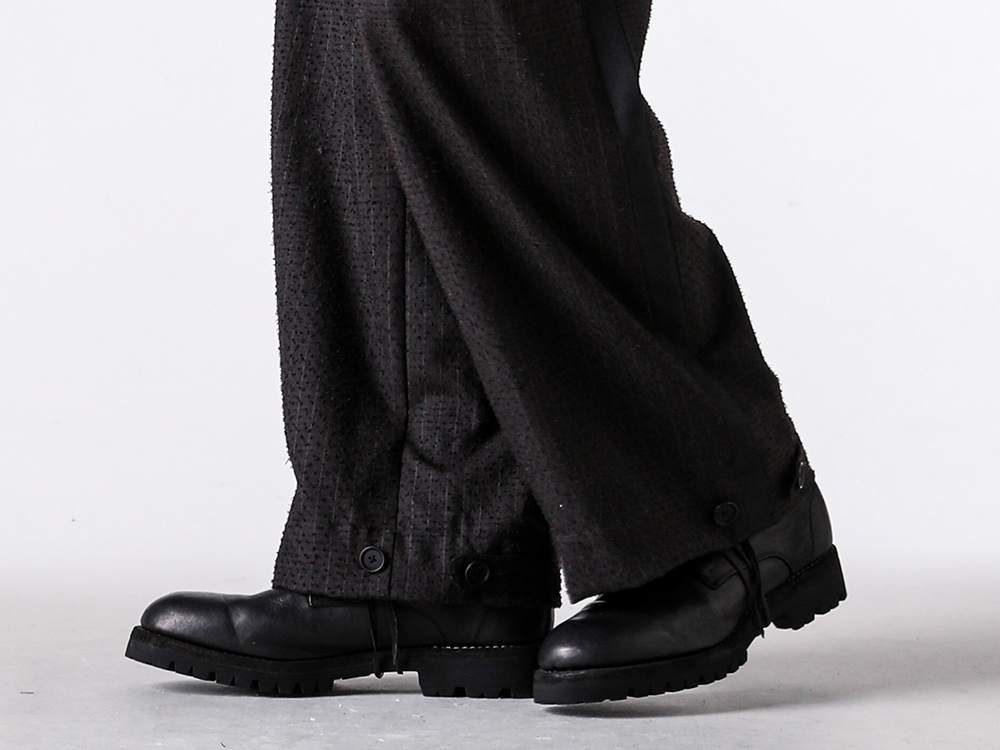KLASICA (クラシカ) - 25-26AW  - 下半身 - Side Tucked Wide Straight Trousers (25S-ONP-C23) - Norvegian welted Vibram-sole Back Zip Race Up Boots (795BZV_N) 2-006