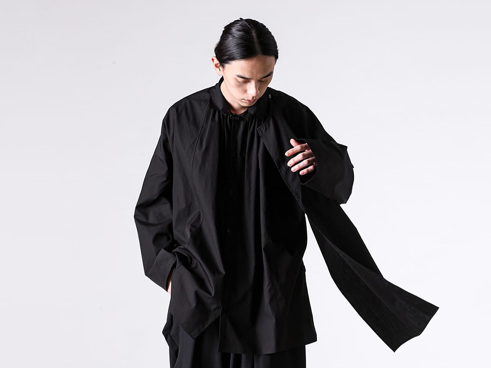 Yohji Yamamoto POUR HOMME - 26SS - Yohji Yamamoto POUR HOMME 1st Delivery Items - Collar gather double blouse （Black） / HK-B30-054 1-001