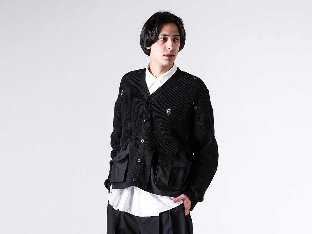KHOKI - 26SS styling - KHOKI 1st delivery items - Destroyed Knit Cardigan （Black）/ 26ss-k-02 1-0010