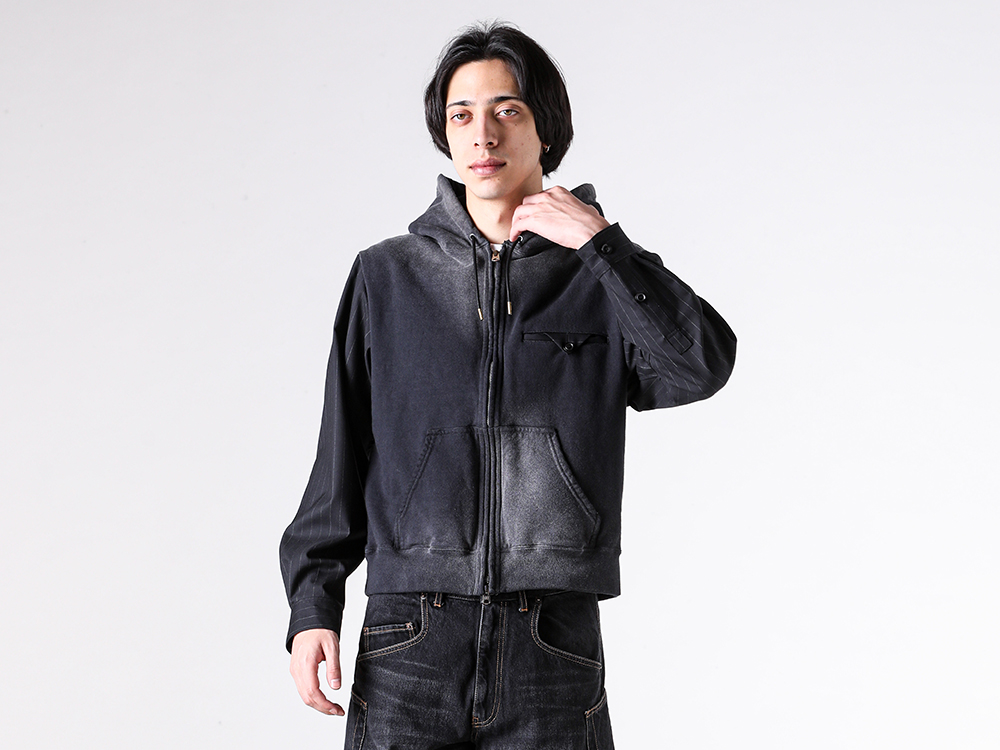 KHOKI - 26SS styling - KHOKI 1st delivery items - Combination Zip Hoodie （Black）/ 26ss-t-12 1-007