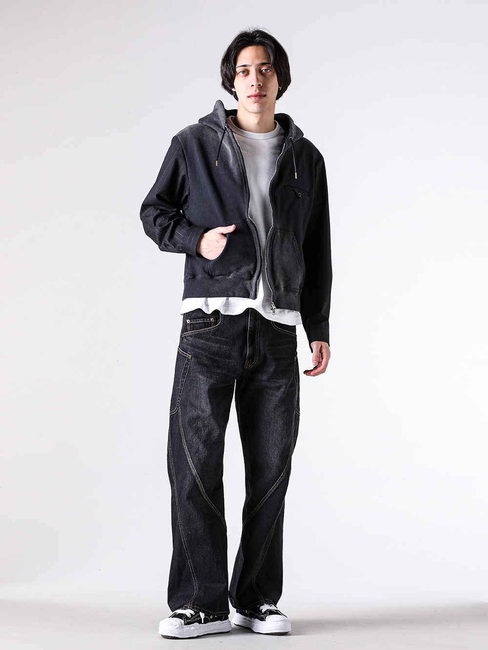 KHOKI - 26SS styling - KHOKI 1st delivery items - Combination Zip Hoodie （Black）/ 26ss-t-12 1-009
