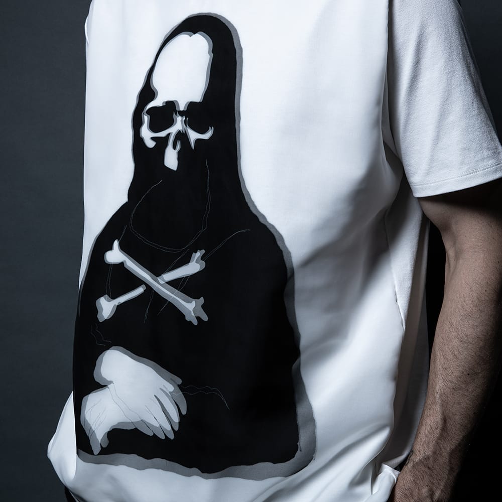 mastermind JAPAN - 2026SS - T-shirt - Mona Lisa Motif × Skull Silhouette - MJ26C16-TS003 (WHITE) 3-006