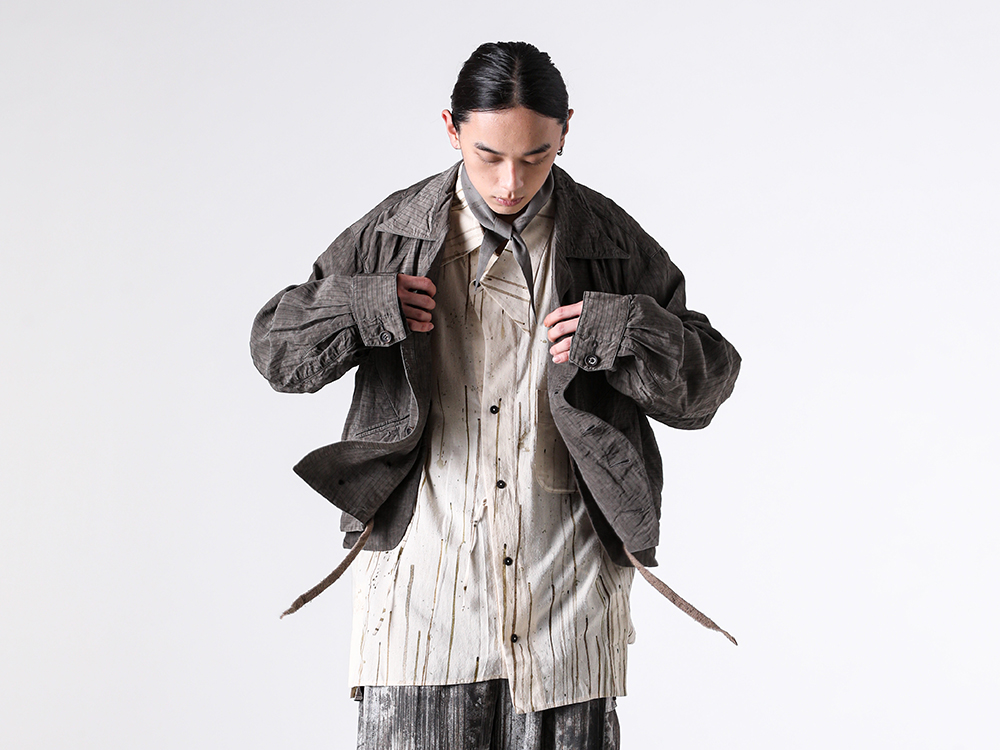 ＋希少＋ 再構築 パッチワーク レザージャケット 山羊革 ブラウン 襟付き ZIGGY CHEN 26SS クロップドパッチワークジャケット カーゴトラウザー