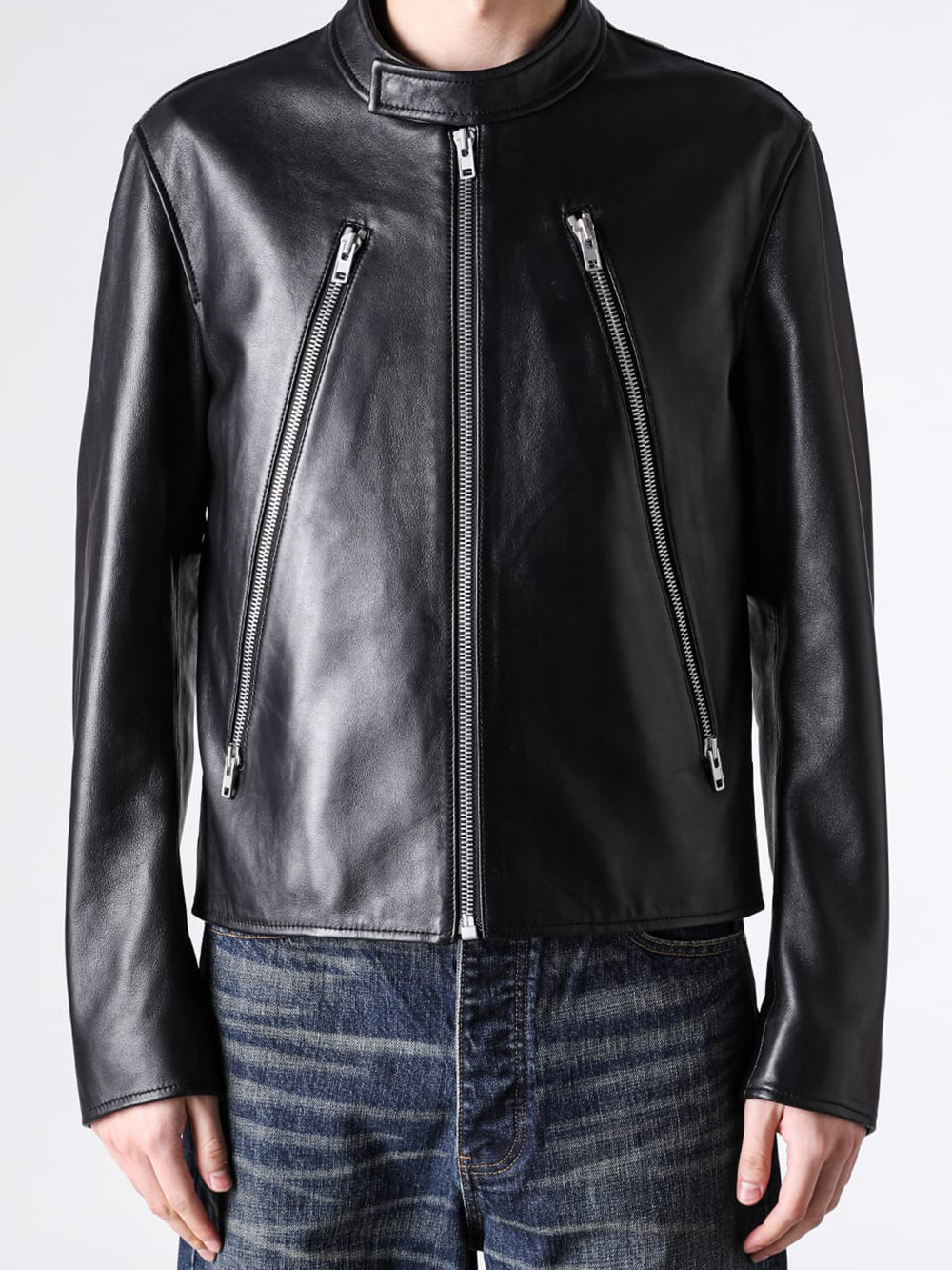 5-Zip Riders Close-up of Diagonal Zips and Front Structure