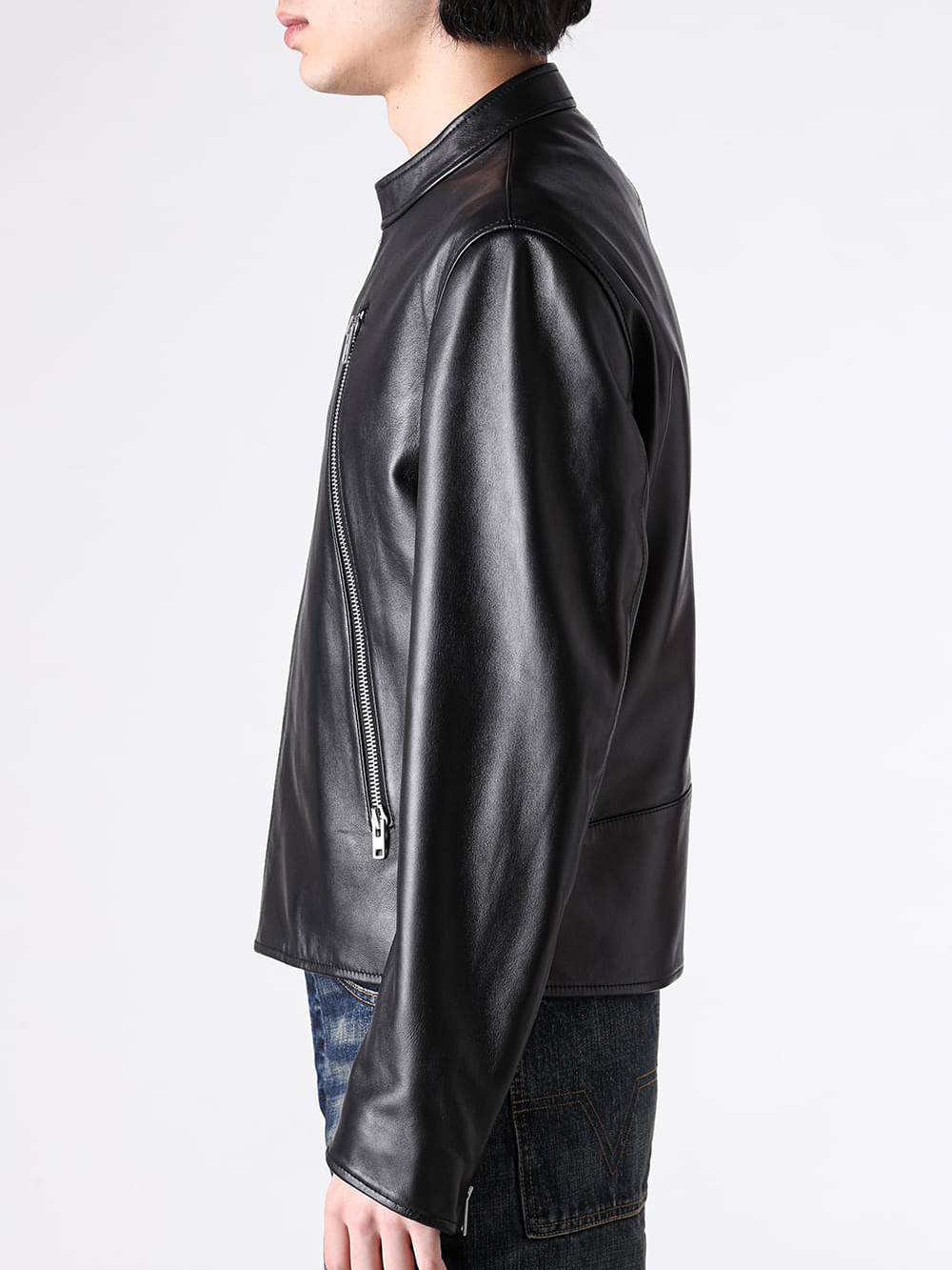 5-Zip Riders Close-up of Diagonal Zips and Front Structure