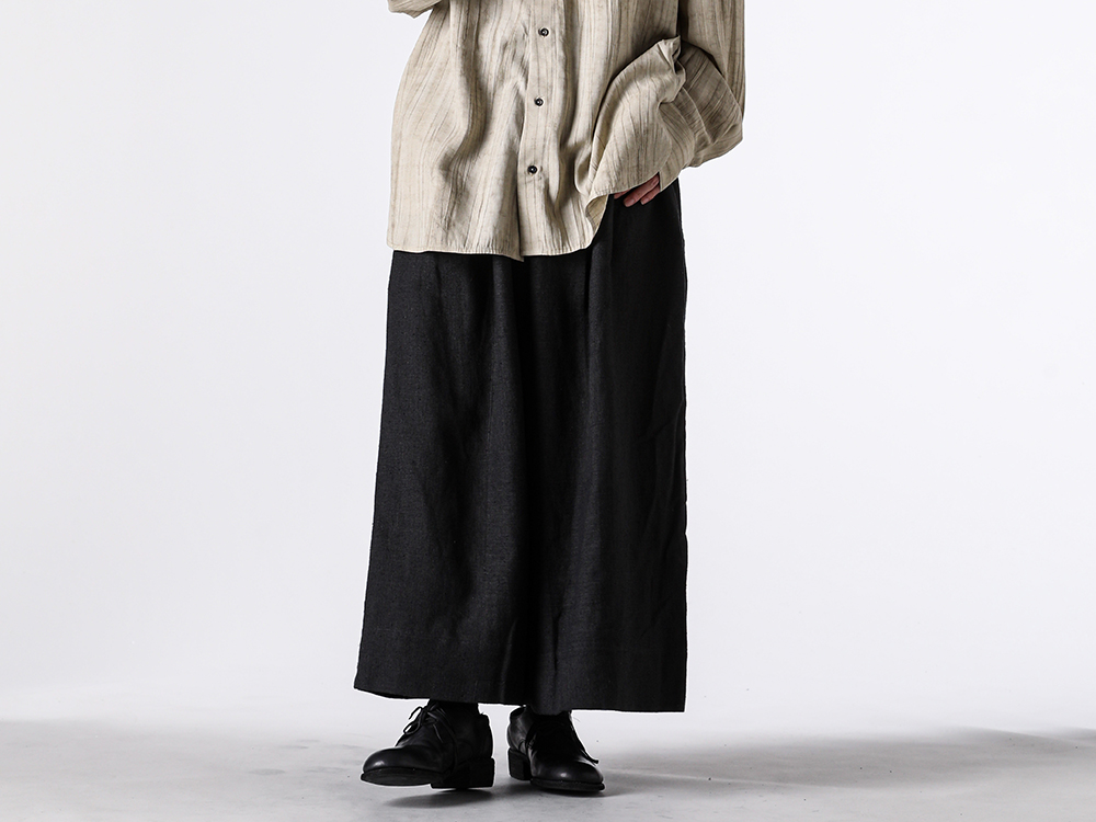 Hand Woven & Dyed Striped Wide Trousers (Dyed Black)