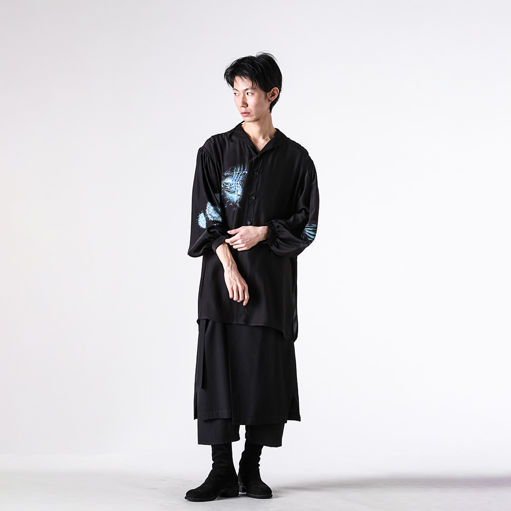 Yohji YAMAMOTO POUR HOMME 友禅期シースルーシルクシャツ Yohji Yamamoto POUR HOMME 26SS インクジェットプリントが際立つ春夏