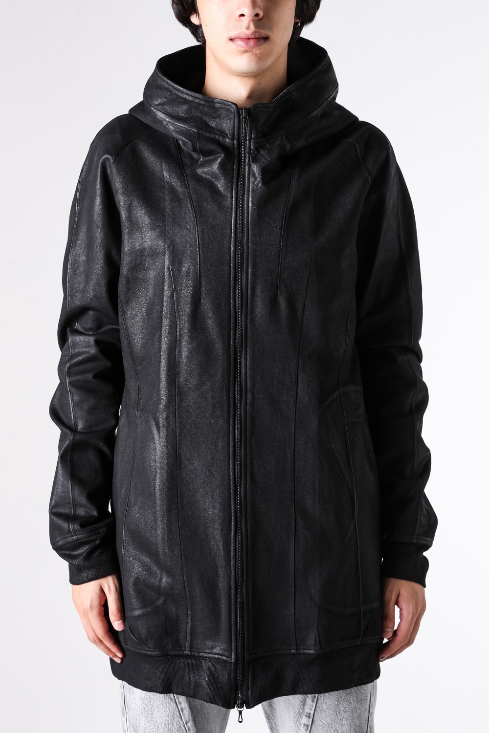 Front view comparing the ZIP UP COATING COTTON SWEAT and the plain model