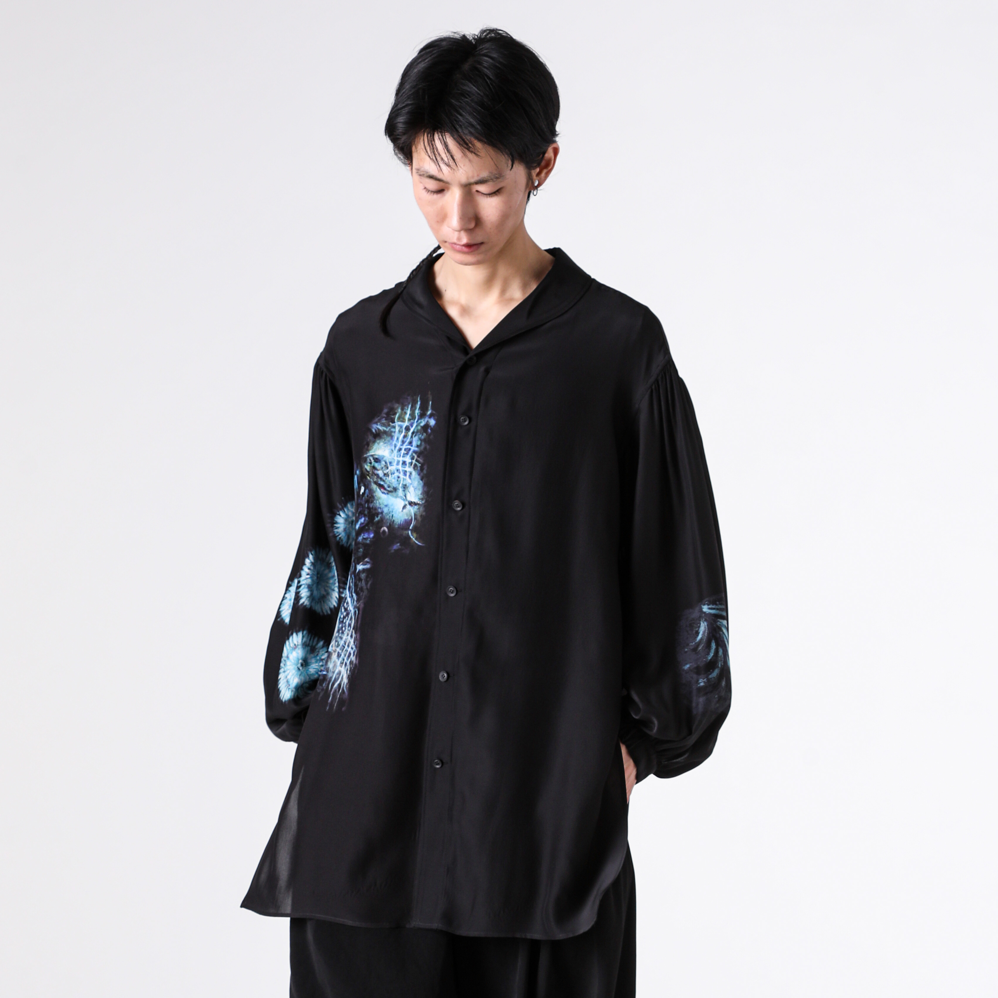 Yohji Yamamoto 26SS Sea 6 スカーフカラーブラウス 12匁シルクサテン
