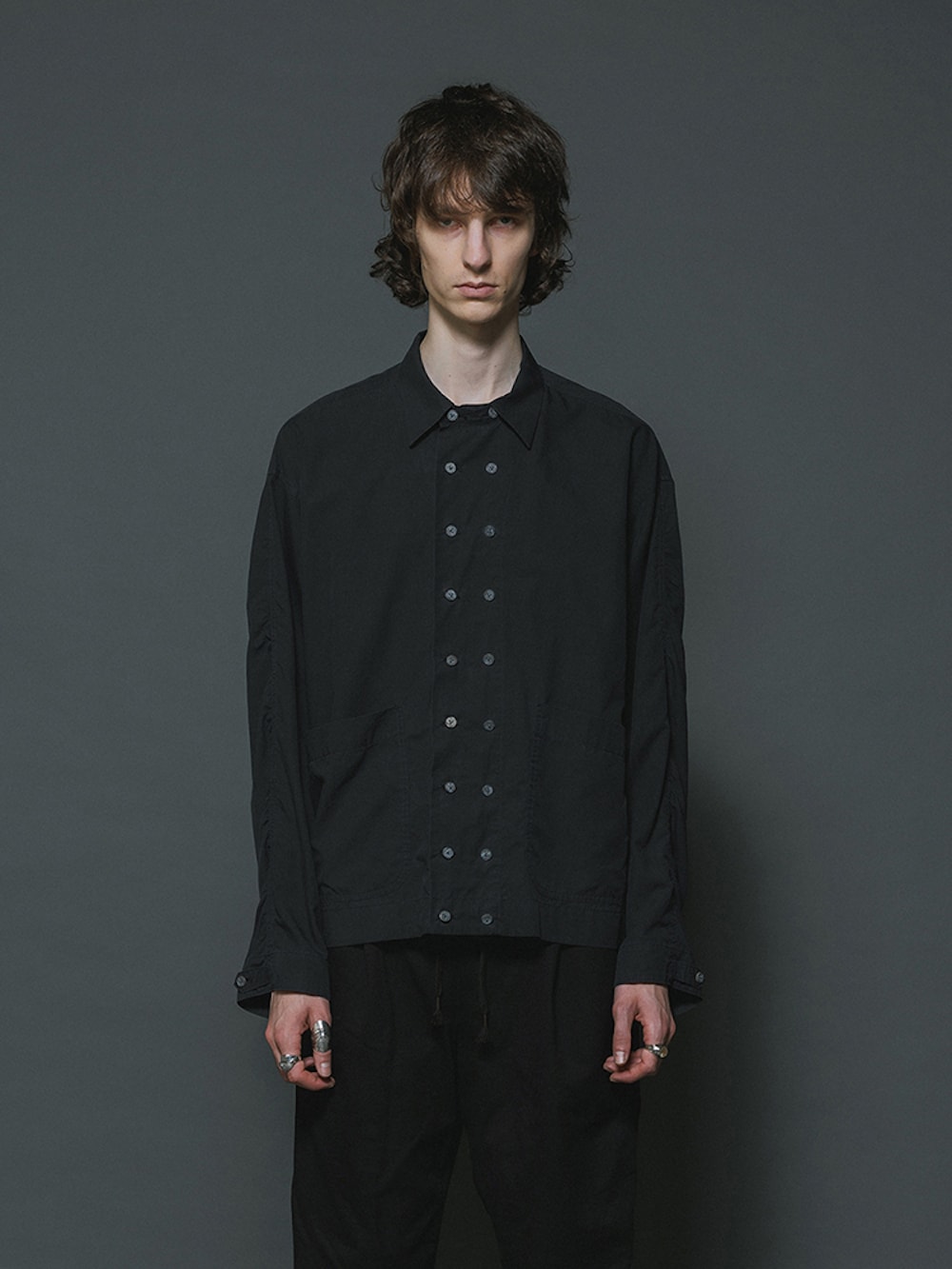 Wear image showing the overall silhouette of the shirt jacket