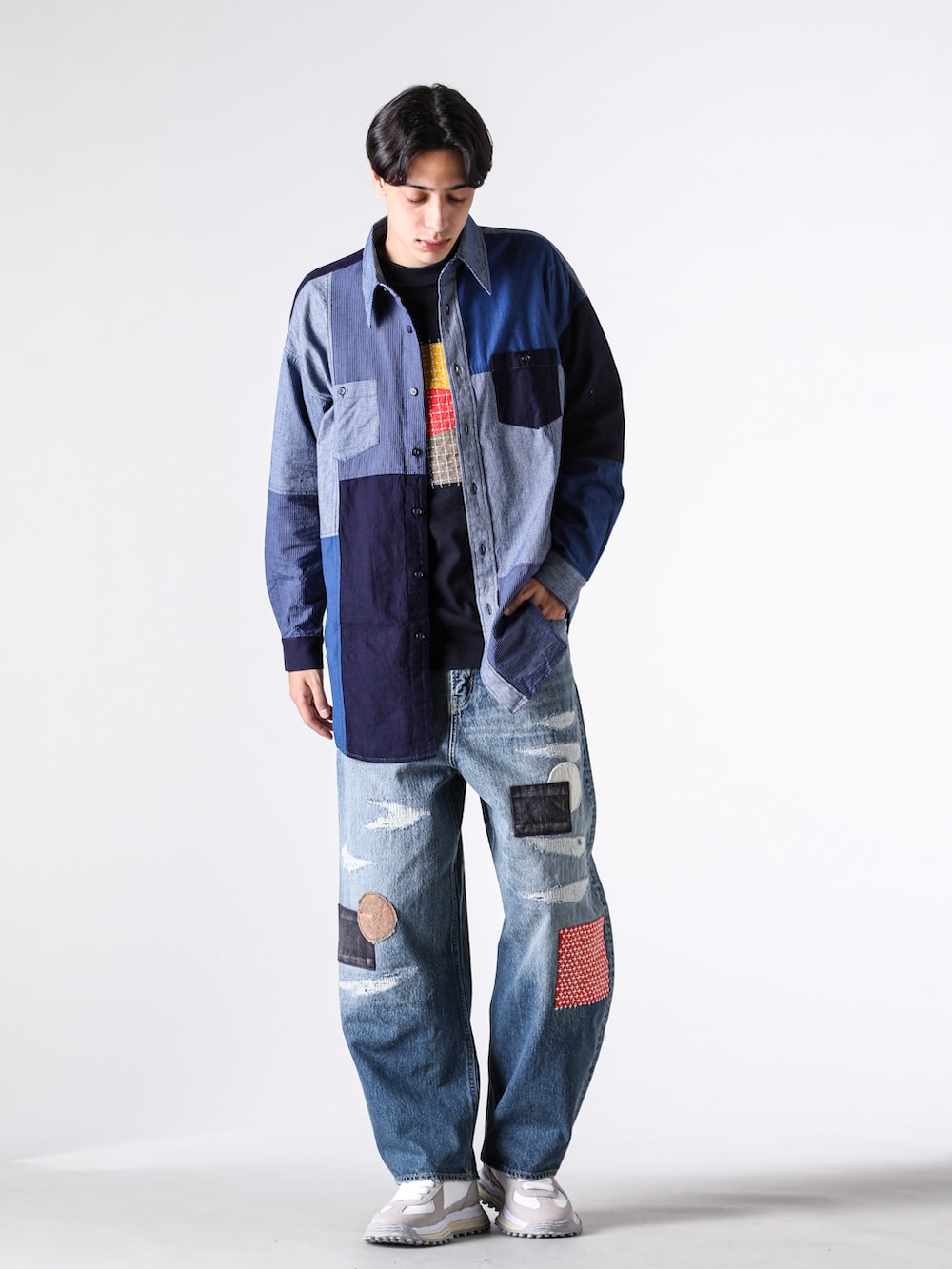 FDMTL ワイドデニム CS134 スタイリング1 全身正面画像