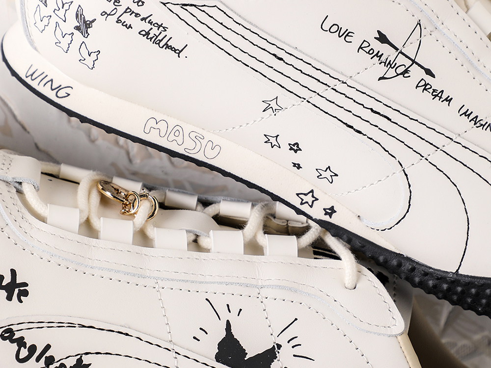 Zoomed-in image detailing the graffiti print on the upper