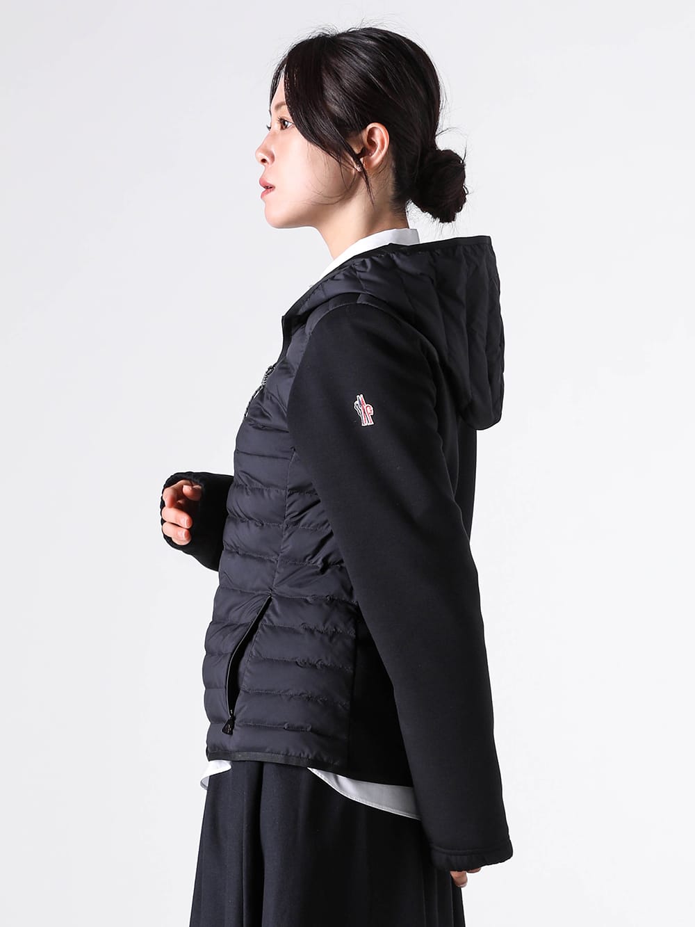 Close-up of Grenoble jacket fabric texture and mixed material panels