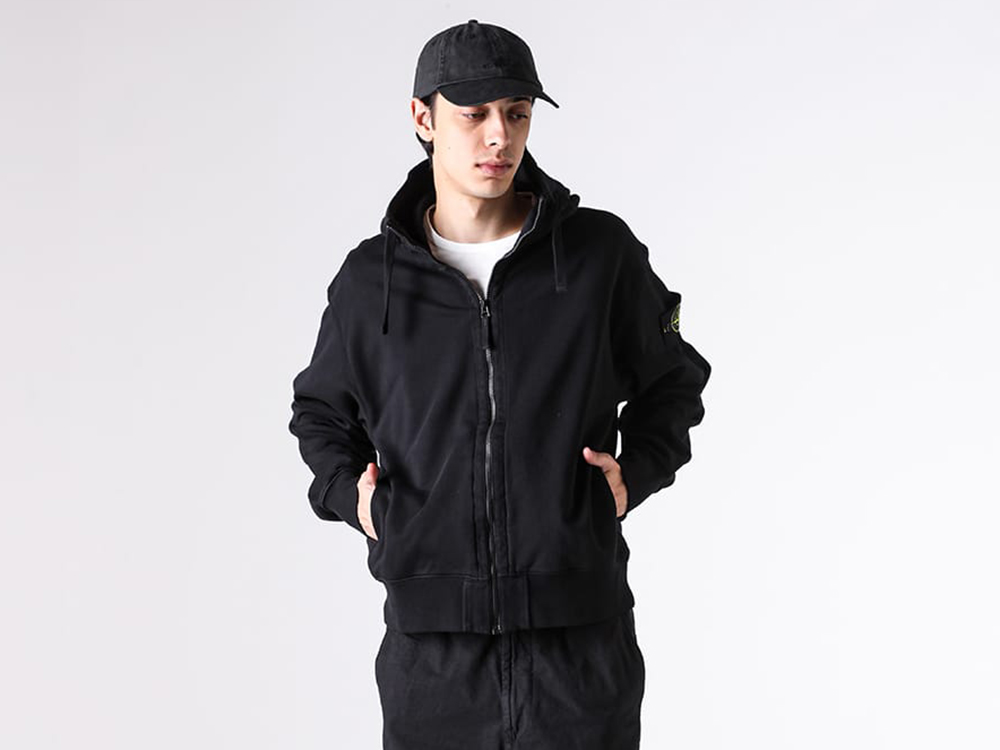 Full view of the STONE ISLAND oversized hoodie