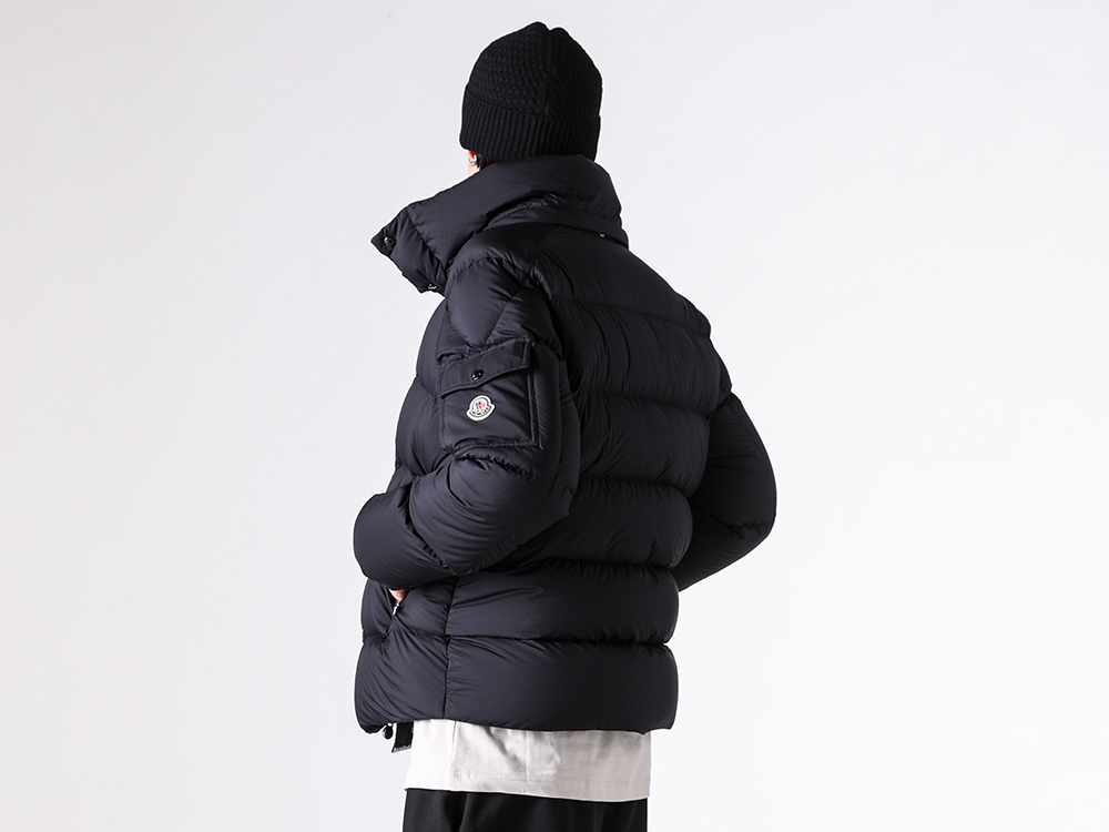 Close-up detailed view of the left sleeve pocket on the MONCLER MAYA 70