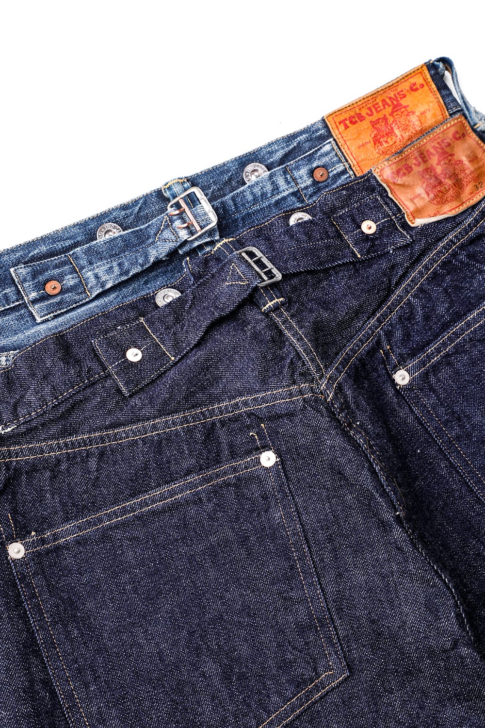 20's Jeans二本の後ろ腰、革パッチとシンチ、後ろポケット