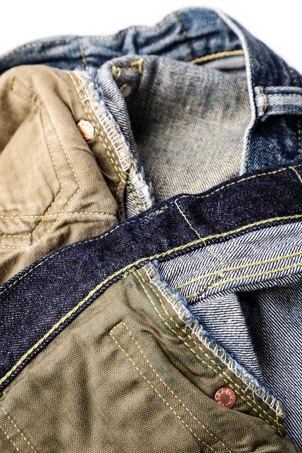 TCB S40's Jeansの腰を裏返した袋布と縫い代