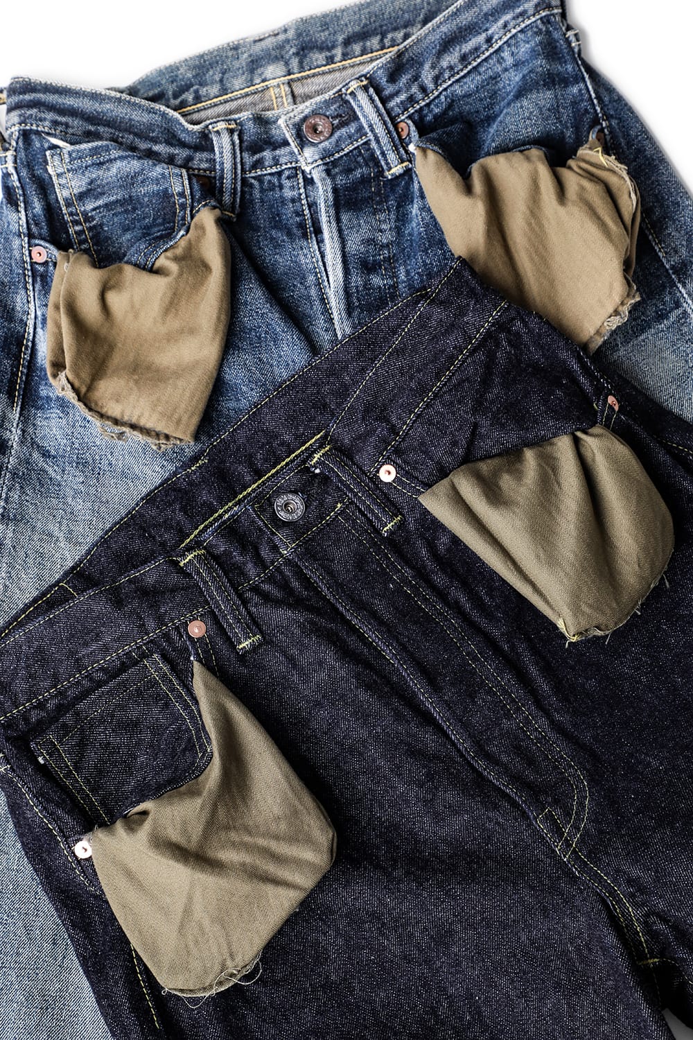 TCB S40's Jeansから引き出したオリーブ色のヘリンボーン袋布