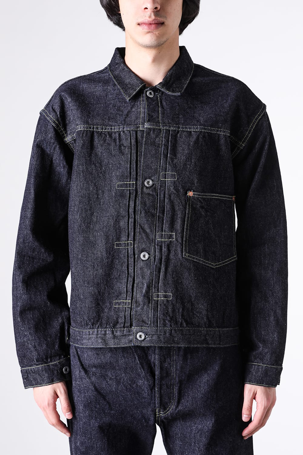 TCB New S40's Jacketを前を留めて着た正面