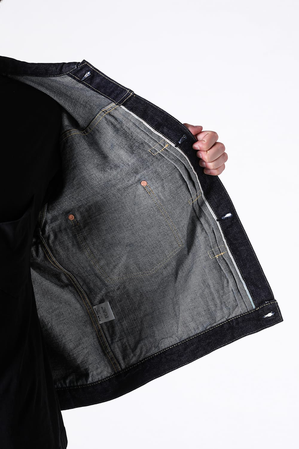 TCB Late S40's Jacketを開いた内側の織り面とポケット裏