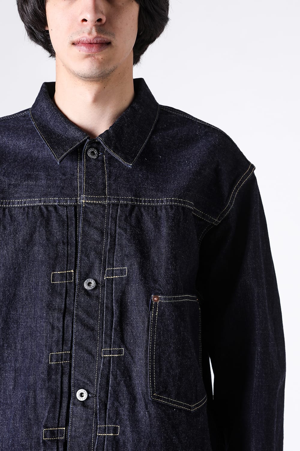 TCB Late S40's Jacketの胸の織り面とプリーツ、ボックスステッチ