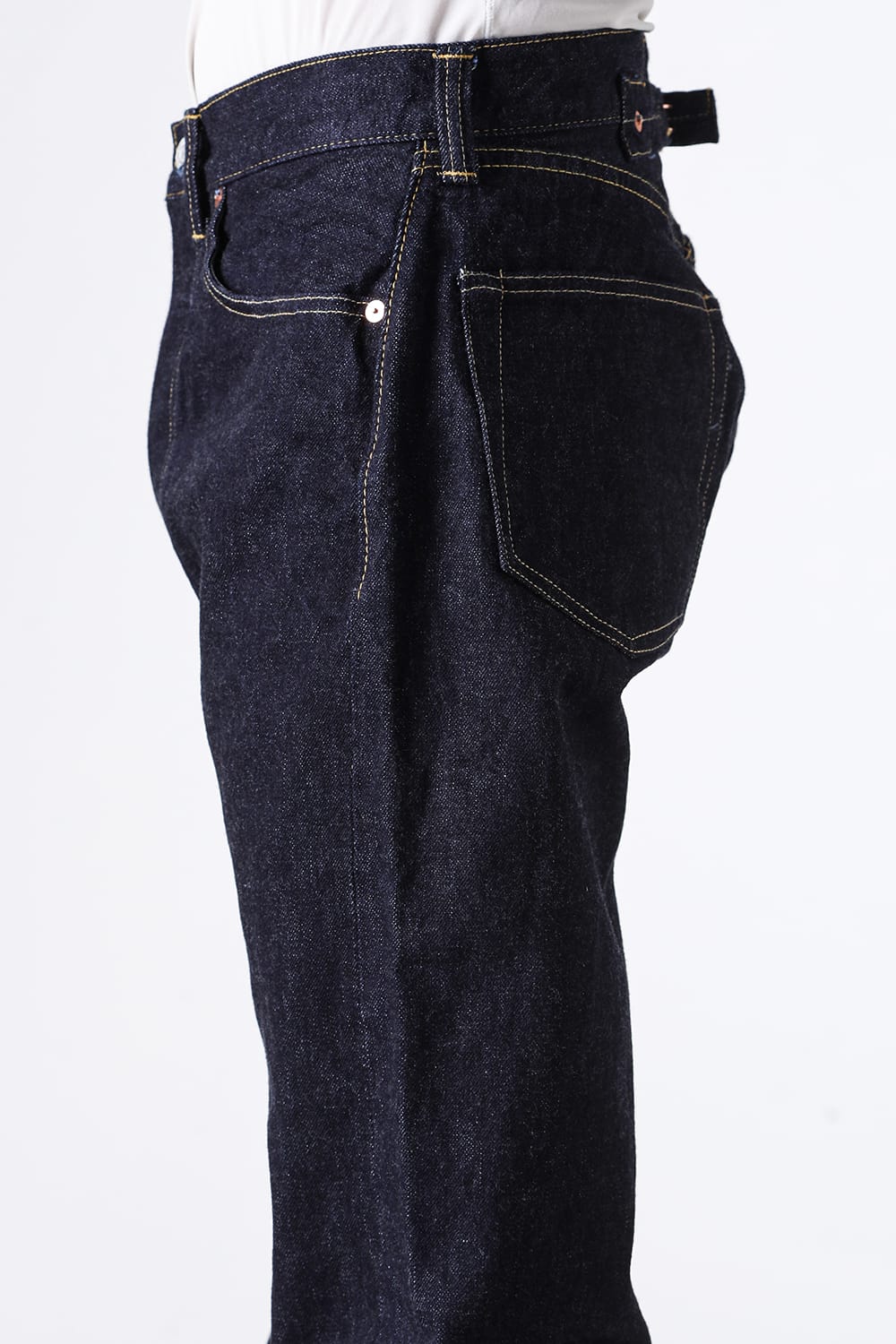 30's Jeans Cの脇から見た、ループとポケット口、シンチの端