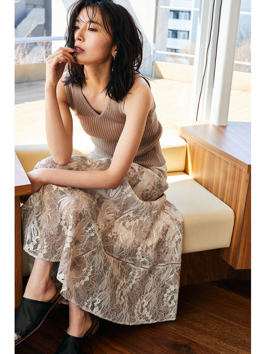 フレイ アイディー(FRAY I.D)のレースナロースカート 膝丈スカート