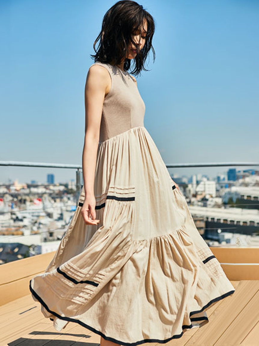 フレイ アイディー(FRAY I.D)のコットンギャザーニットコンビワンピース マキシ丈・ロングワンピース