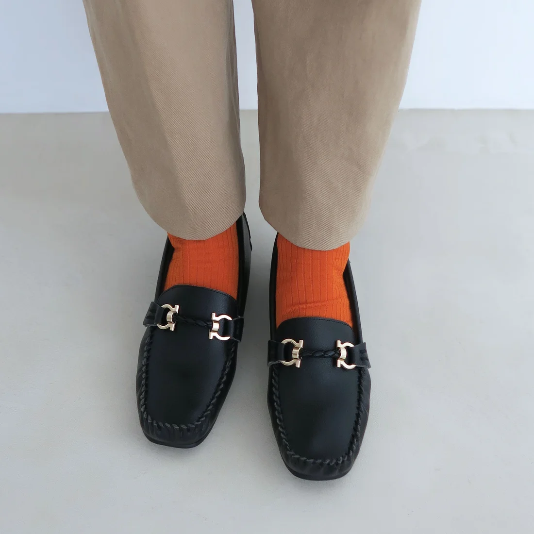 ソフトビットモカシンフラットシューズ（ブラック）
