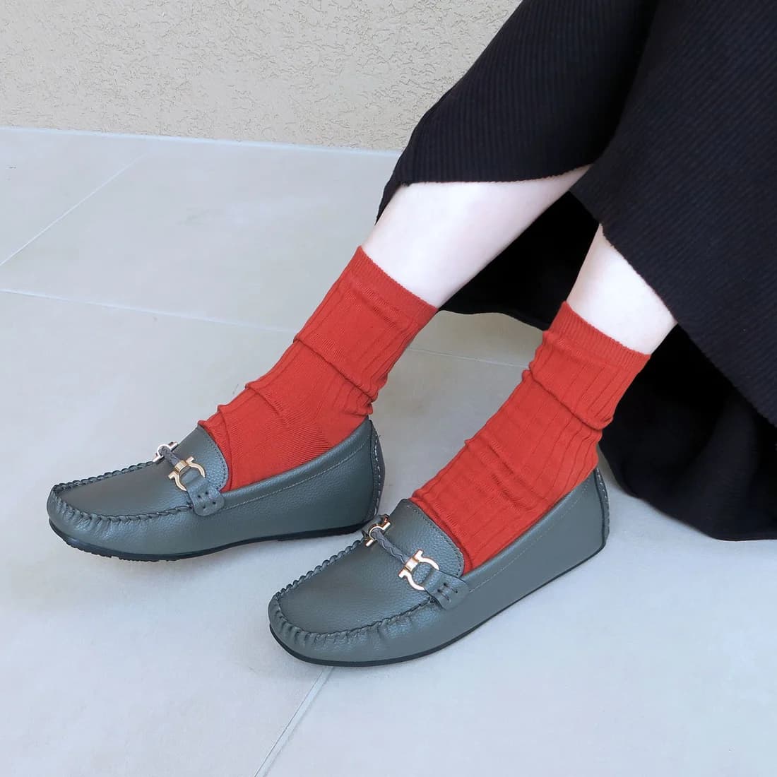 ソフトビットモカシンフラットシューズ（ピンクゴールド）