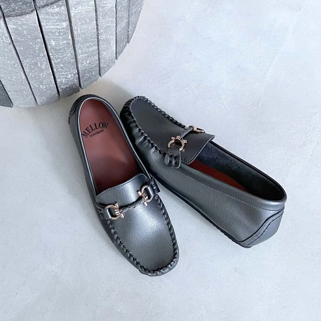 ソフトビットモカシンフラットシューズ（ガンメタ）