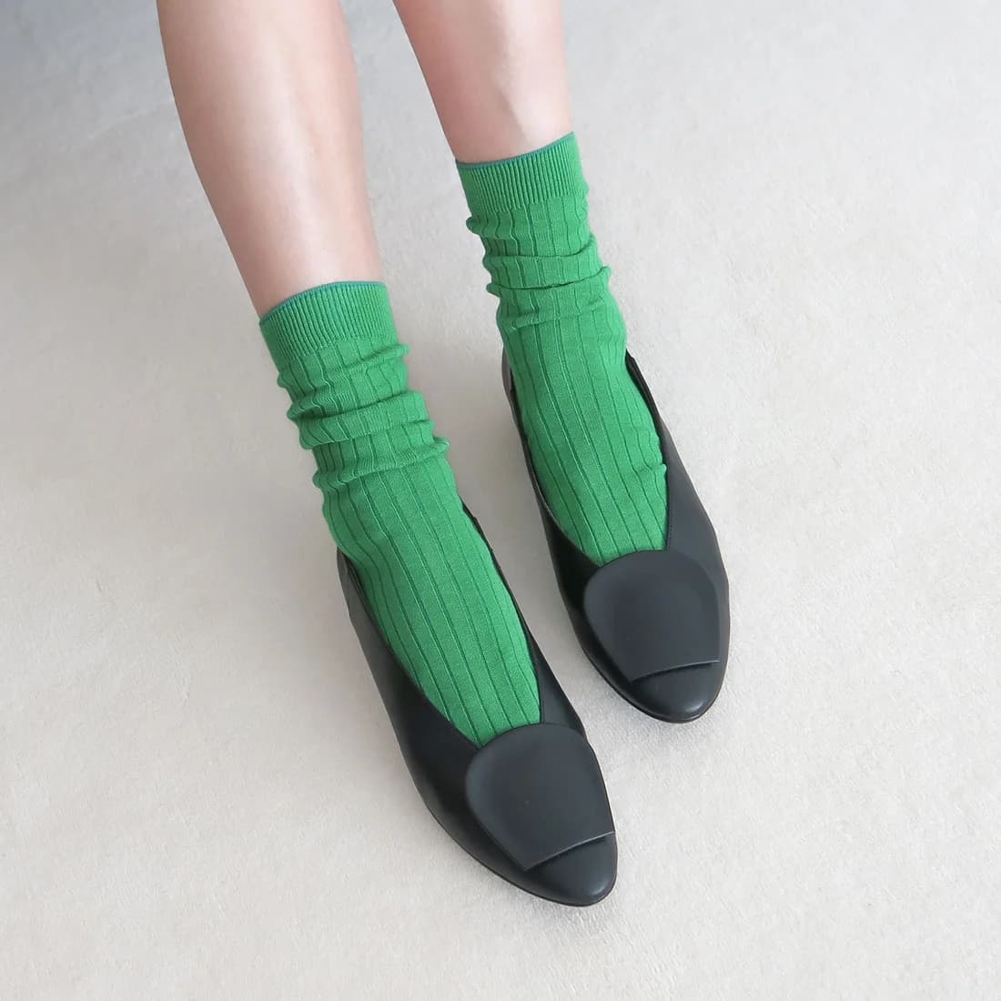 本革ソフトレザーアクセントバブーシュ（ブラック）