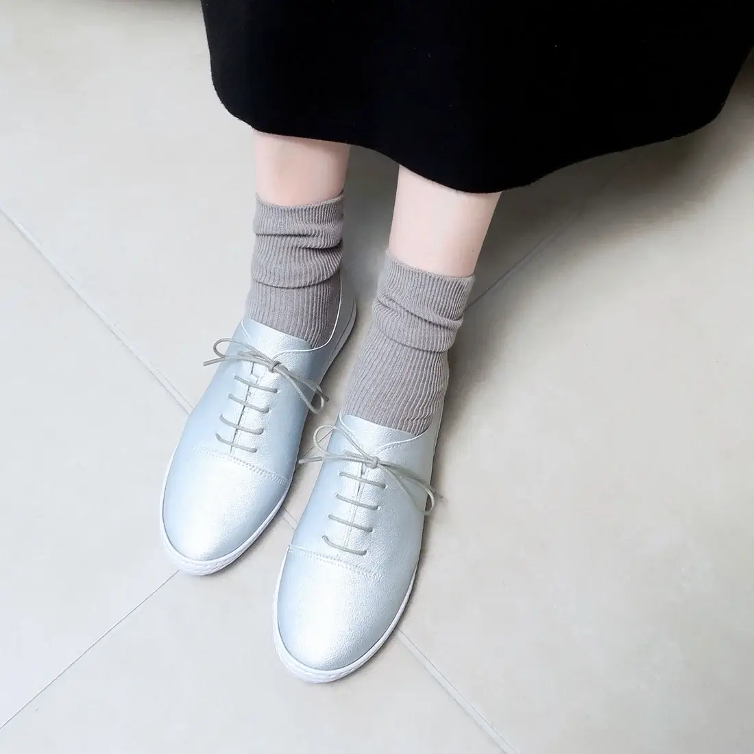ソフトレースアップシューズ（シルバー）