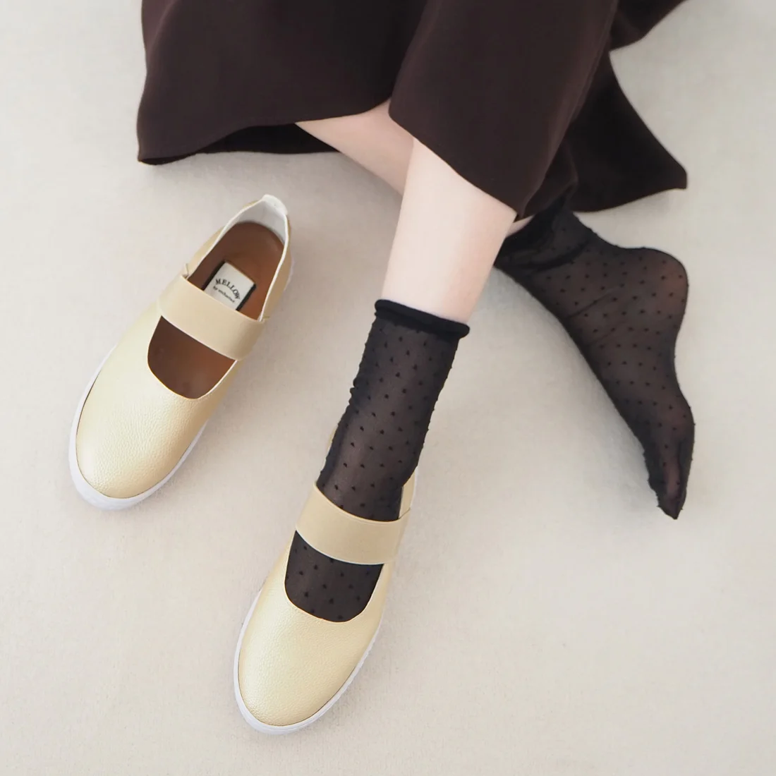 【魔法の靴】ソフトメリージェーンバブーシュ（プラチナ）