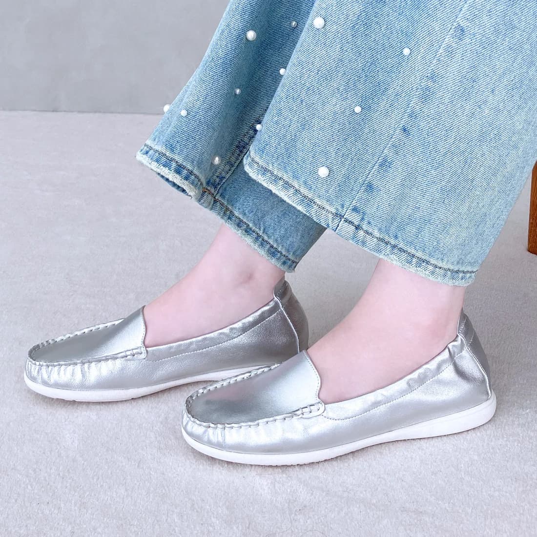 本革ソフトプレーンモカシン（シルバー）