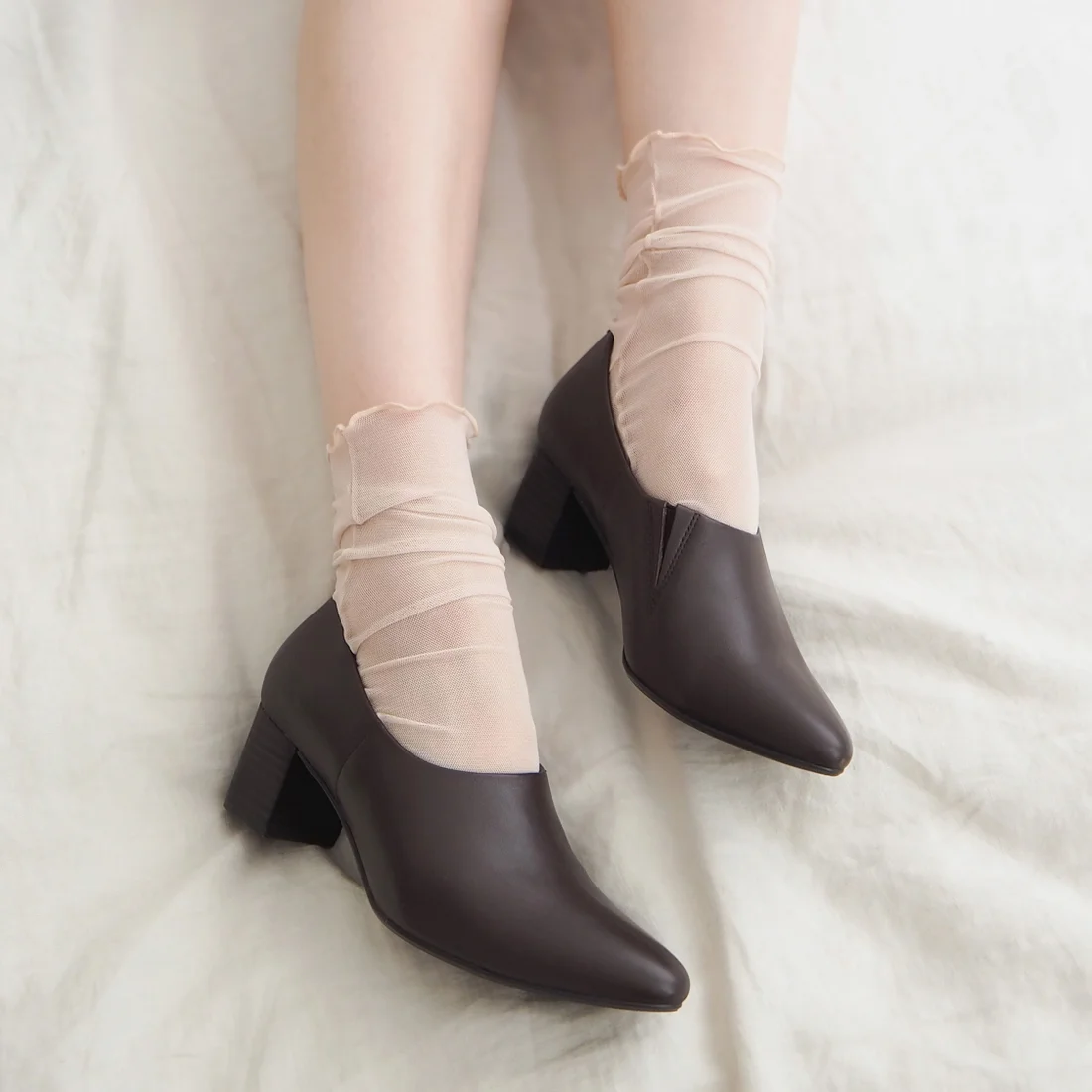 本革サイドスリットエラスティックブーティ（ダークブラウン）