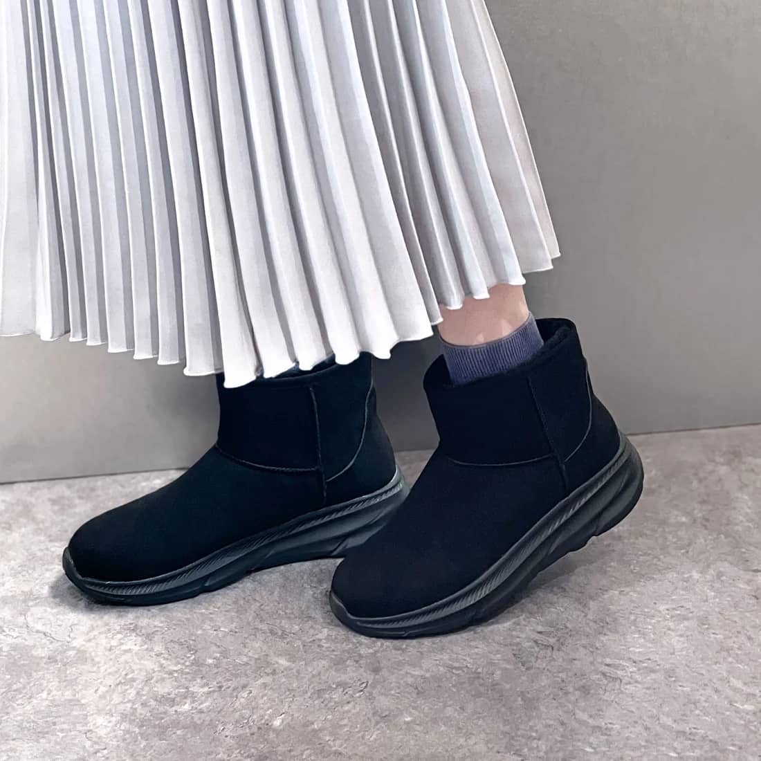 撥水エコファースリッポンブーツ（ブラックスエード）