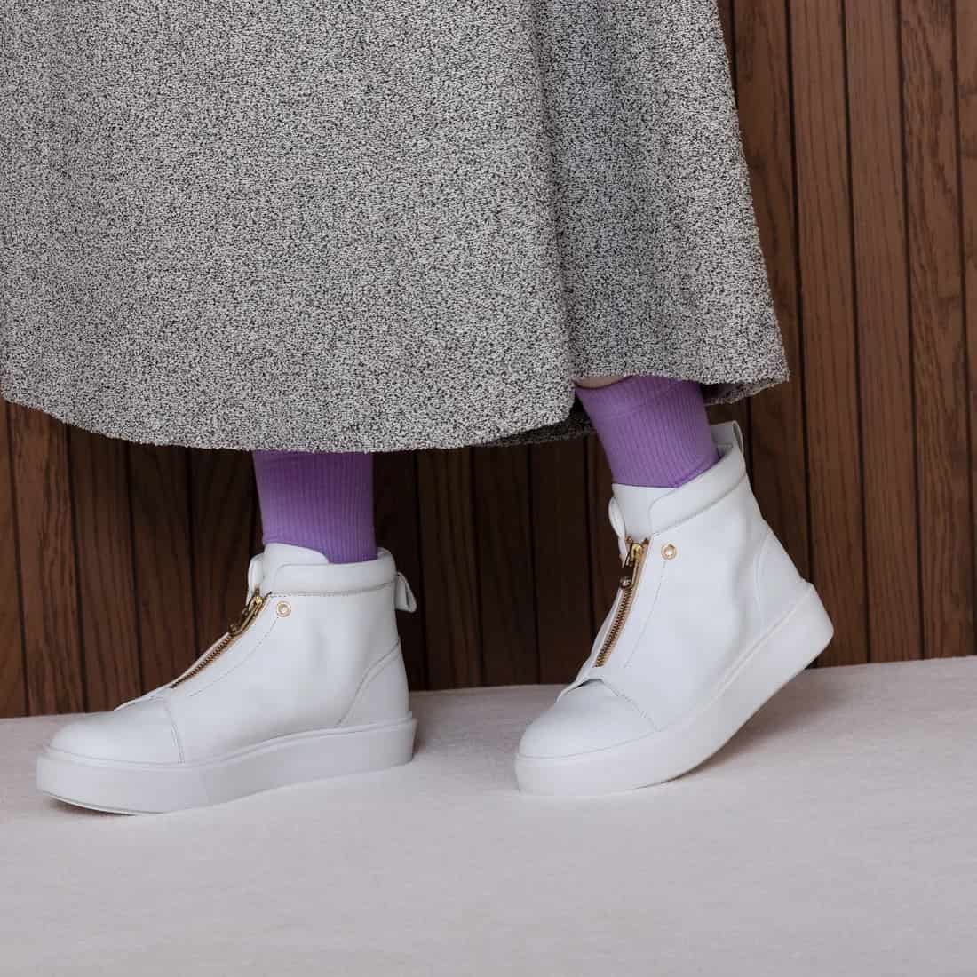 本革センタージップハイカットスニーカー(ホワイト)