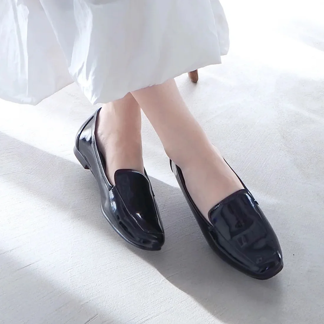 スクエアUチップローファー（ブラックエナメル）