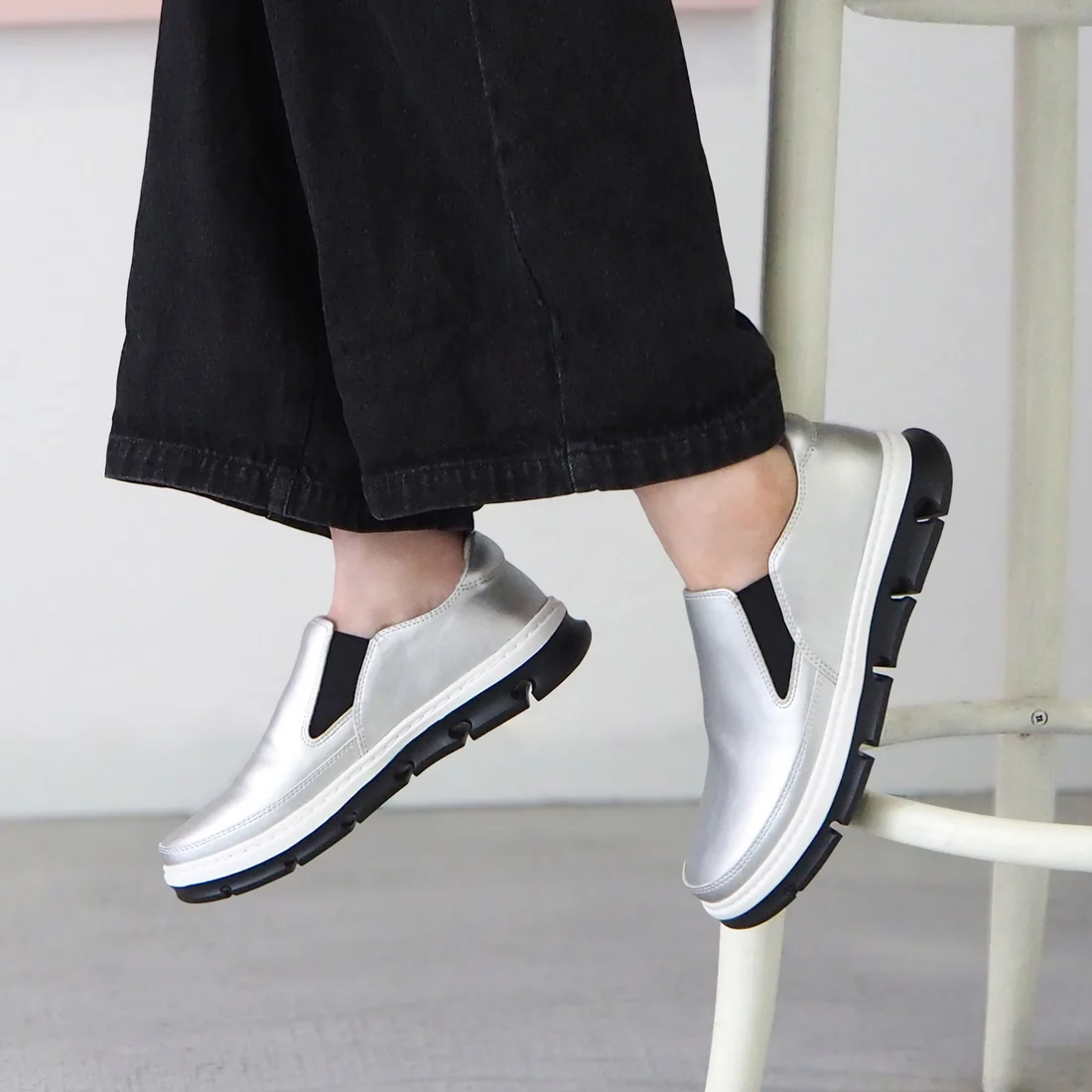 ボリュームソールスリッポンシューズ（シルバー）