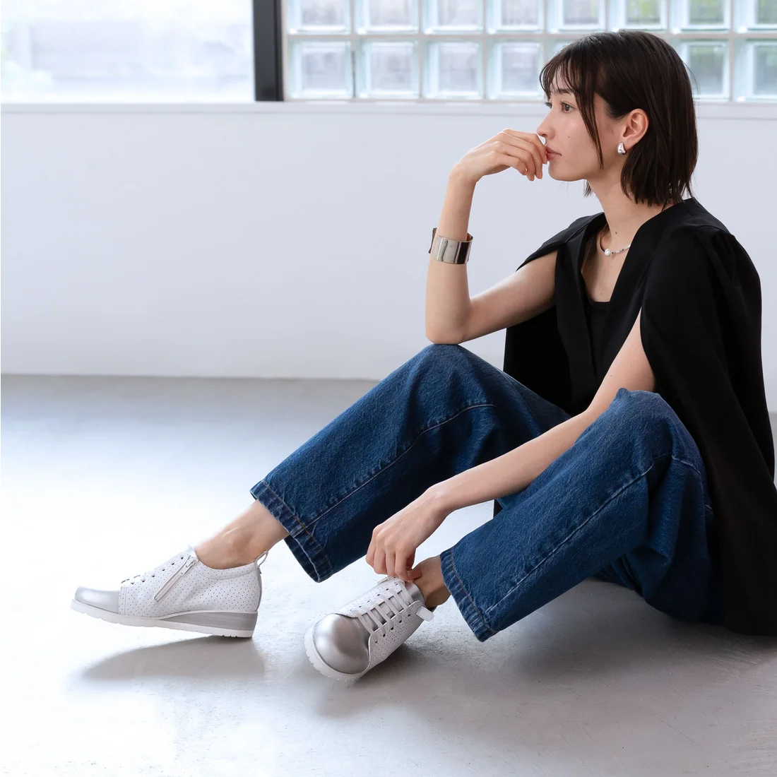 エンチャンテッドenchanted本革サイドジップエラスティックレースウェッジスニーカー