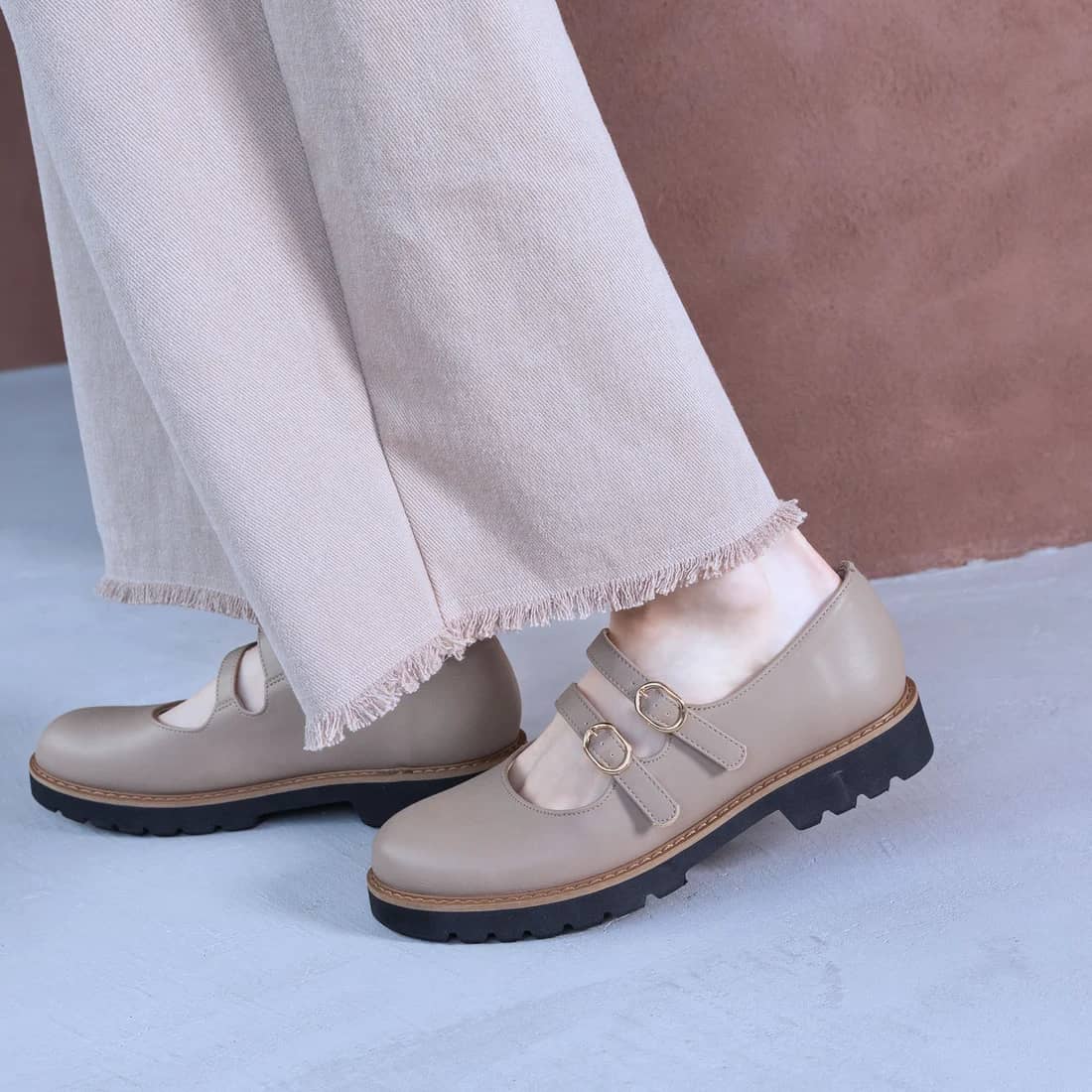 ダブルストラップメリージェーンタンクソールシューズ